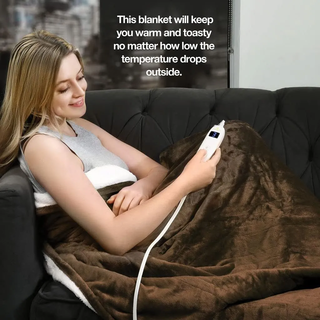 Medical king Heated Blanket, Machine Washable Extremely Soft & Comfortable Electric Blanket Throw Fast Heating with Hand Controller 10 Heating Settings & auto Shut-Off (Brown, 50 x 60)