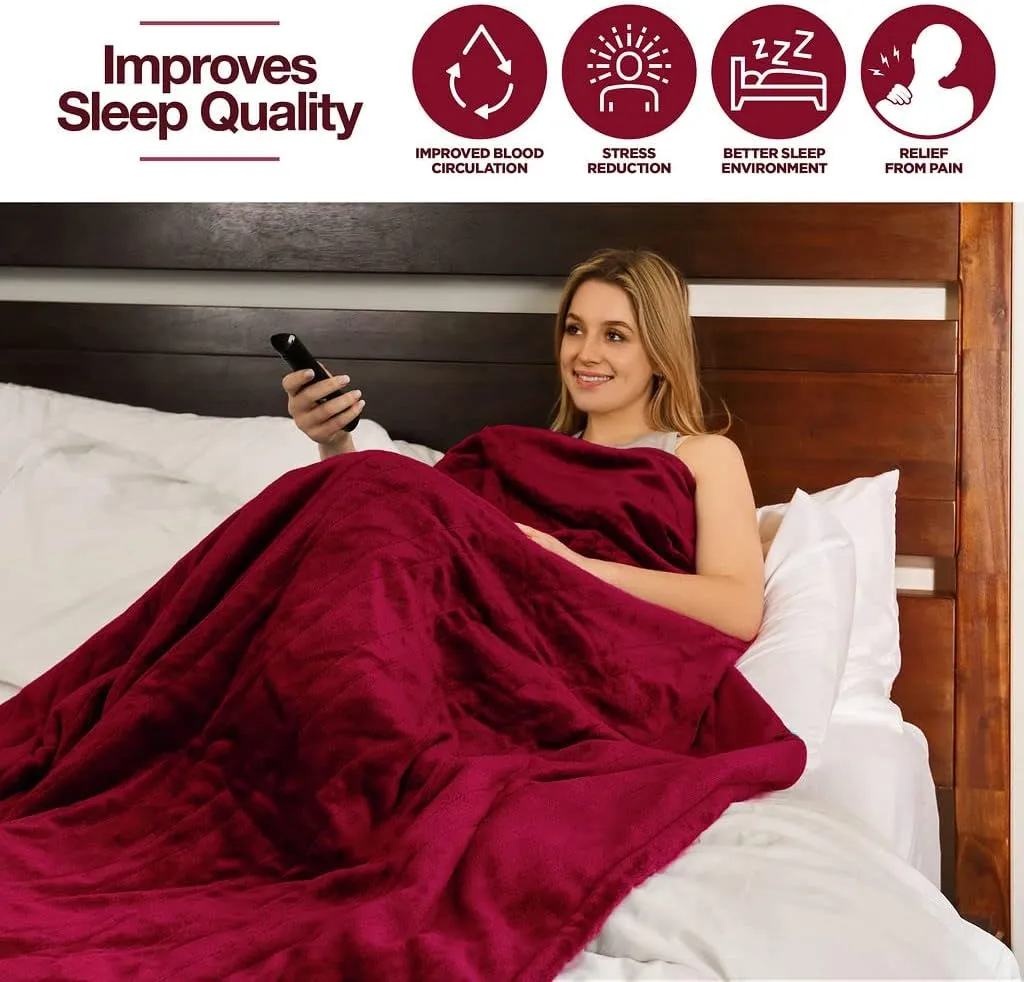 Medical king Heated Blanket, Machine Washable Extremely Soft & Comfortable Electric Blanket Throw Fast Heating with Hand Controller 10 Heating Settings & auto Shut-Off (Red, 50 x 60)