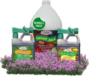 Medina Comprehensive Solutions for Lush Lawns & Vibrant Gardens Bundle, HastaGro 12-4-8 Liquid Lawn Food 1 Quart, Garrett Juice Plus Organic Foliar Solution 1 Gal, & HastaGro Plant Food Hose End Qt.