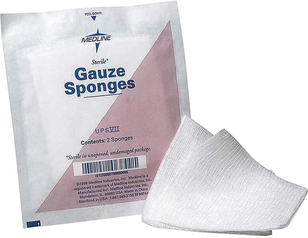 Medline Sterile 100% Cotton Woven Gauze Sponges, 3" x 3", 12-Ply, Ideal for Wound Dressing and General Cleaning, 2/Packs, Pack of 1200