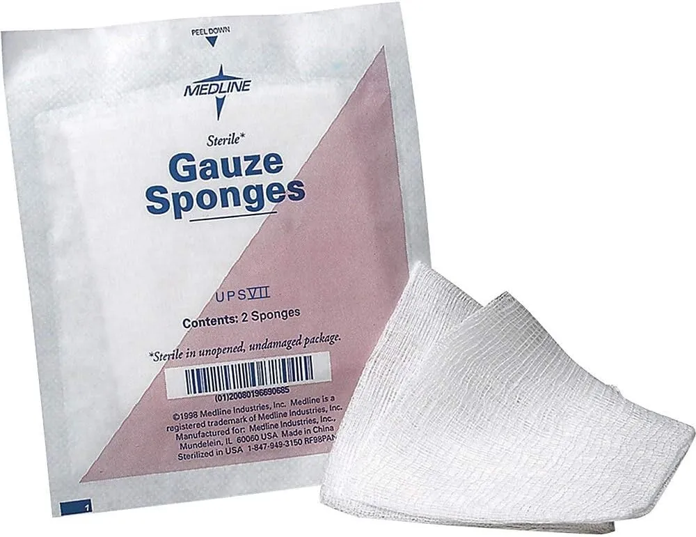 Medline Sterile 100% Cotton Woven Gauze Sponges, 3" x 3", 12-Ply, Ideal for Wound Dressing and General Cleaning, 2/Packs, Pack of 1200