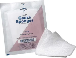 Medline Sterile 100% Cotton Woven Gauze Sponges, 3" x 3", 12-Ply, Ideal for Wound Dressing and General Cleaning, 2/Packs, Pack of 1200