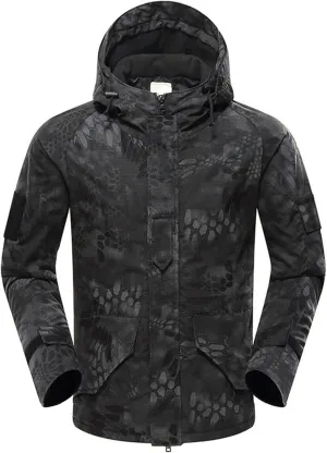 Mens Fleece Lined Camo Jacket Soft Shell Waterproof Windproof Hooded Coats Outdoor Hunting Hiking Tactical Jackets