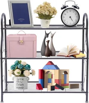 Metal Plant Stand, 3-Tier Iron Shelf with Large Capacity for Flower Pots, Books & Shoes, Black Indoor Plant Rack for Home & Office Use