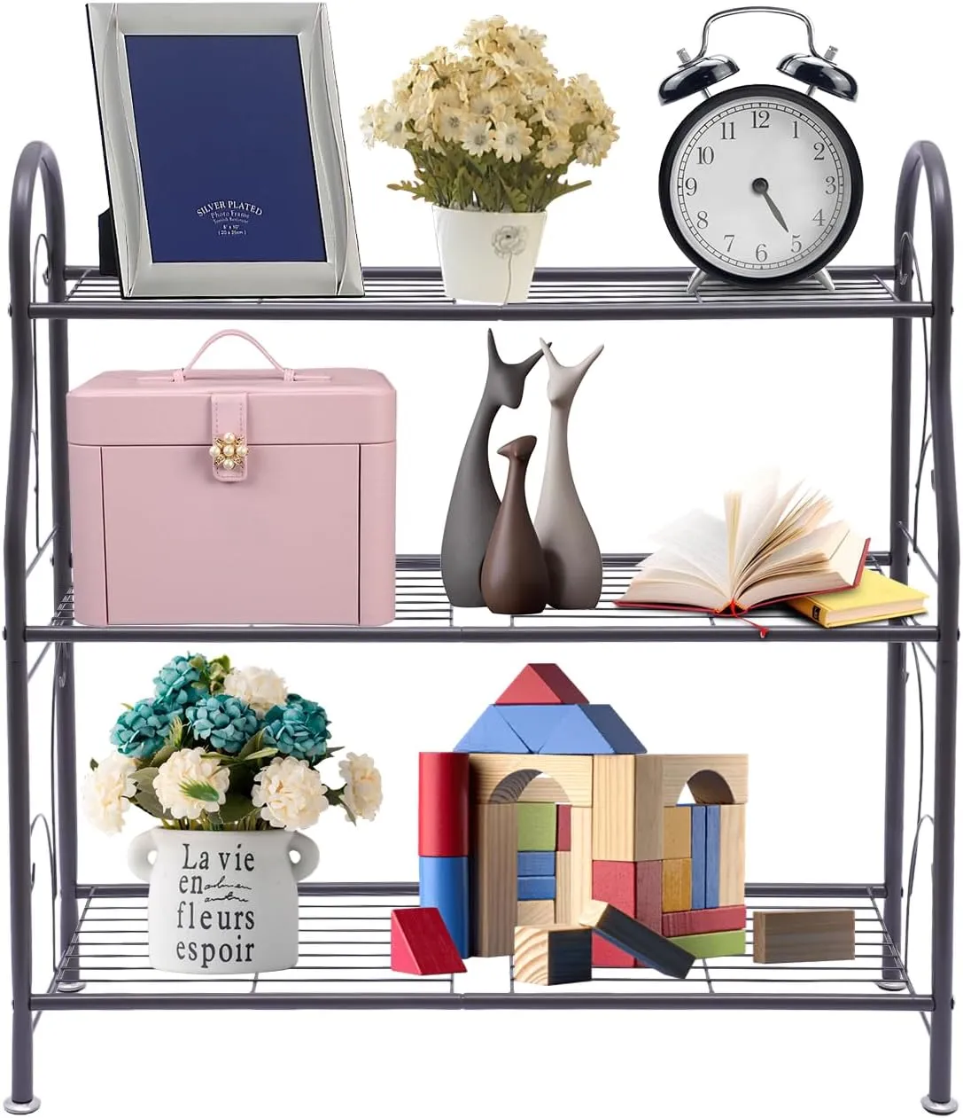 Metal Plant Stand, 3-Tier Iron Shelf with Large Capacity for Flower Pots, Books & Shoes, Black Indoor Plant Rack for Home & Office Use