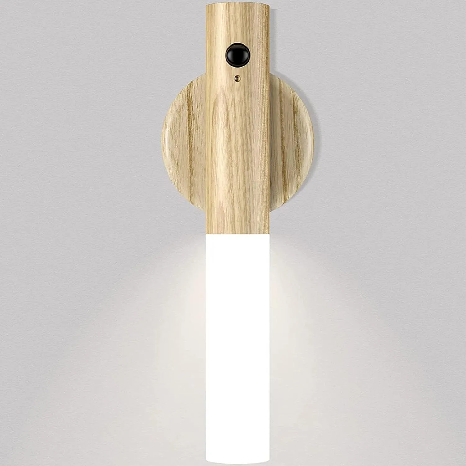 Miebul Motion Sensor Night Light, Rechargeable Body Sensor Night Light Indoor, Magnetic Wooden LED Wall Sconce for Bedroom Corridor Staircase Cabinet, White Ash Wood