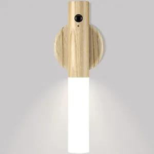 Miebul Motion Sensor Night Light, Rechargeable Body Sensor Night Light Indoor, Magnetic Wooden LED Wall Sconce for Bedroom Corridor Staircase Cabinet, White Ash Wood