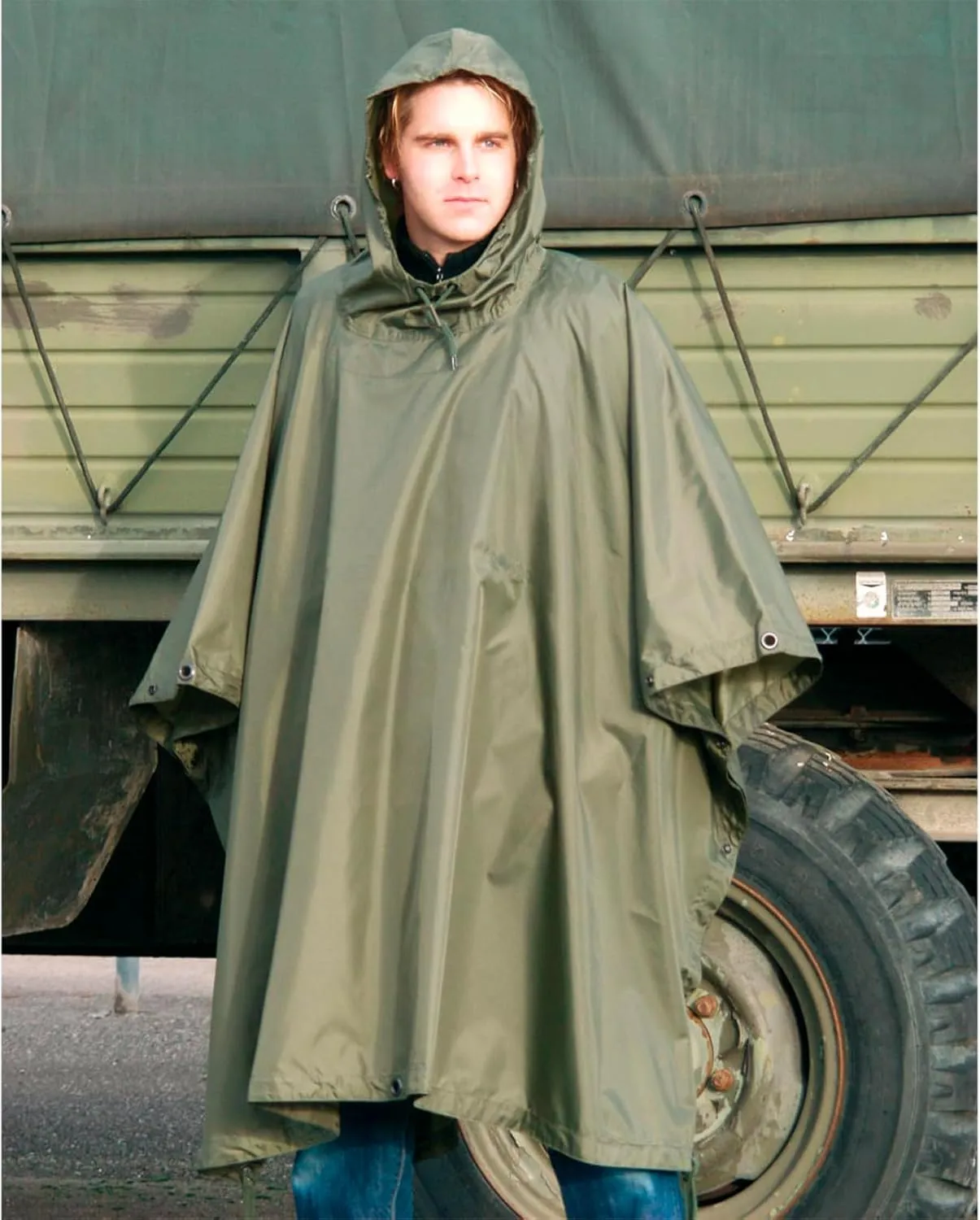 Mil-Tec Adult Ripstop Wet Weather Lightweight Waterproof Multi-Use Rain Poncho with Hood - Use as Bivouac Sack, Shelter Tent
