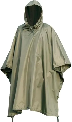 Mil-Tec Adult Ripstop Wet Weather Lightweight Waterproof Multi-Use Rain Poncho with Hood - Use as Bivouac Sack, Shelter Tent