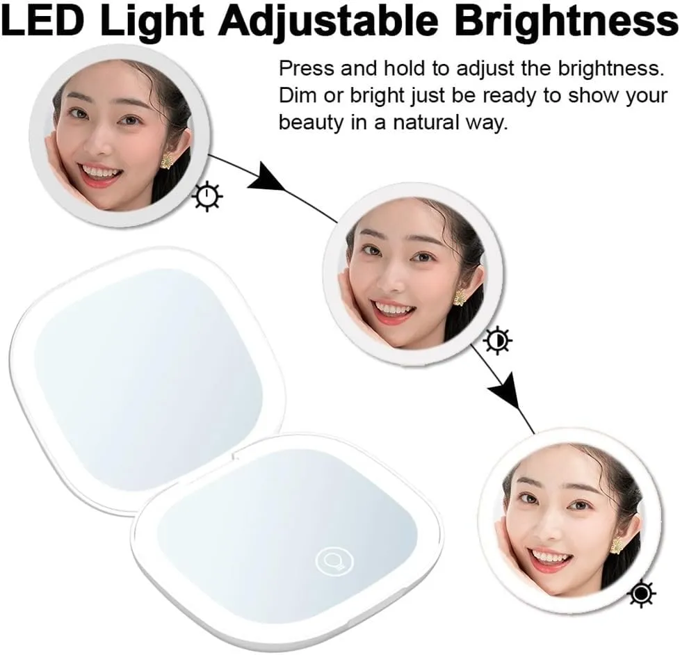 Mini Compact Led Makeup Mirror with Light 5X Magnifying Small Pocket Portable Travel Pink Black Foldable Cosmetic Vanity Mirrors (Color : Big 5X Double lamp W)