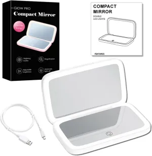 Mini Compact Led Makeup Mirror with Light 5X Magnifying Small Pocket Portable Travel Pink Black Foldable Cosmetic Vanity Mirrors (Color : Big 5X Double lamp W)