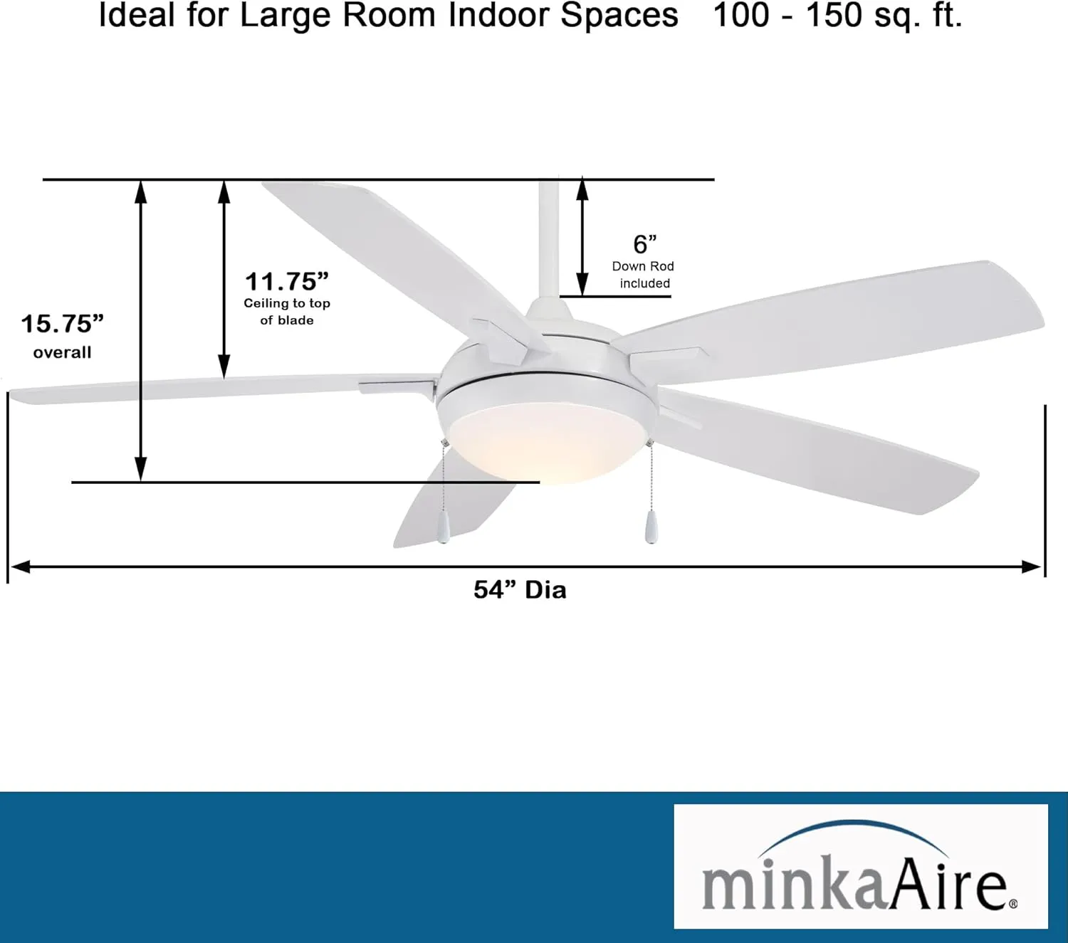MINKA-AIRE F534L-WH Lun-Aire With Light 54 Inch Ceiling Fan with Integrated 17W LED Light in White Finish