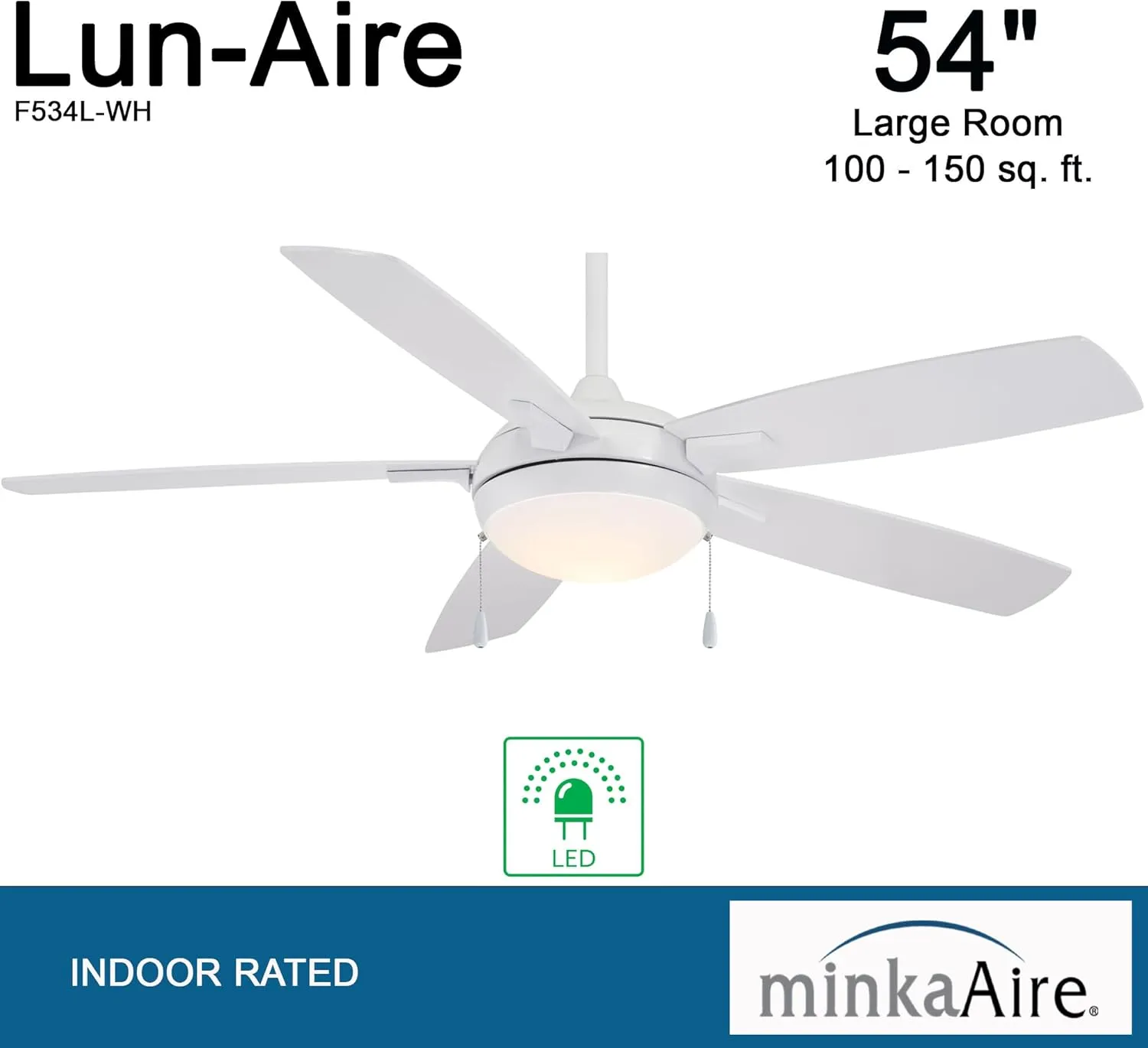 MINKA-AIRE F534L-WH Lun-Aire With Light 54 Inch Ceiling Fan with Integrated 17W LED Light in White Finish