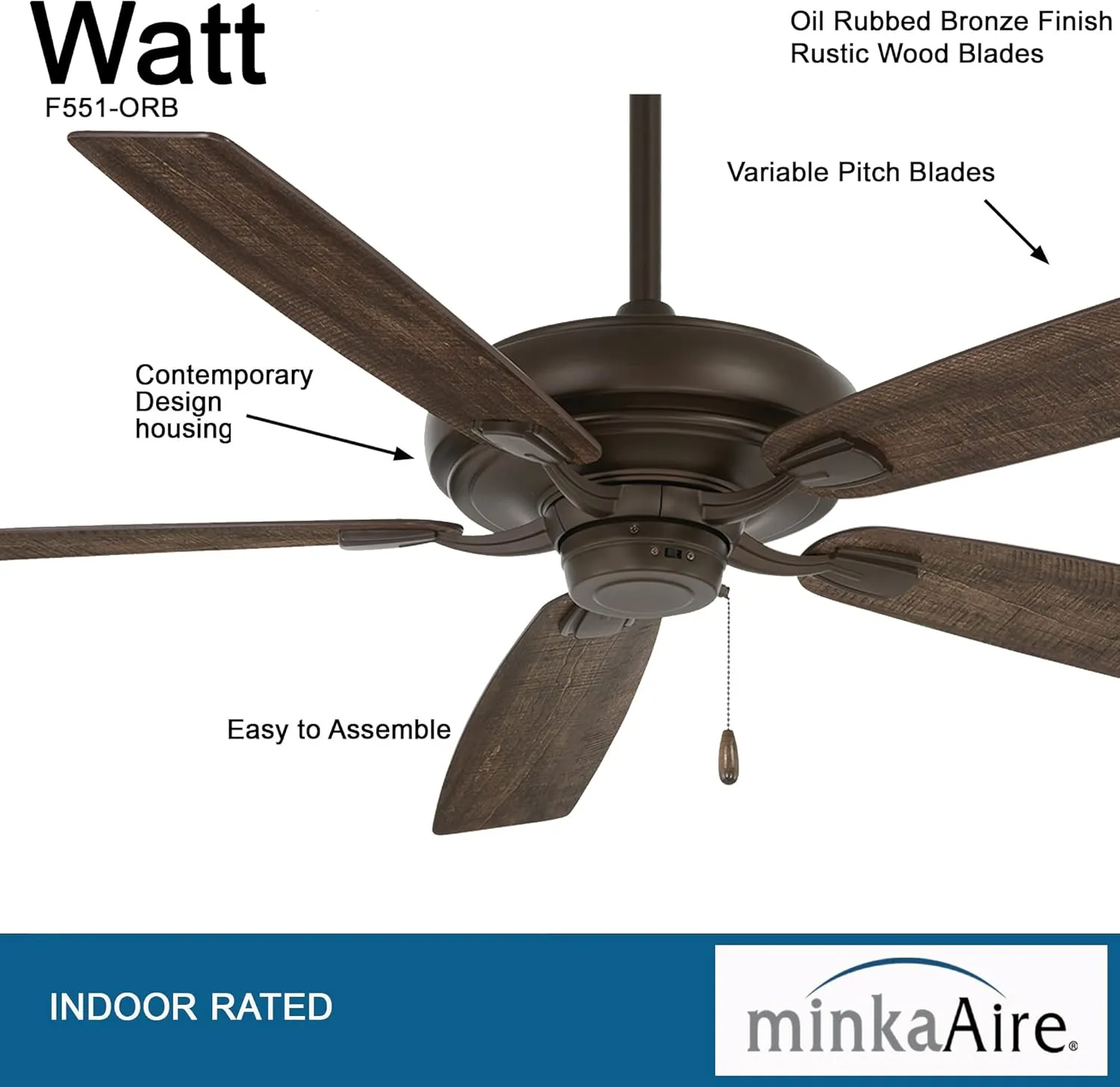 MINKA-AIRE F551-ORB Watt 60 Inch Energy Star Rated Ceiling Fan with DC Motor and 4 Speed Pull Chain in Oil Rubbed Bronze Finish