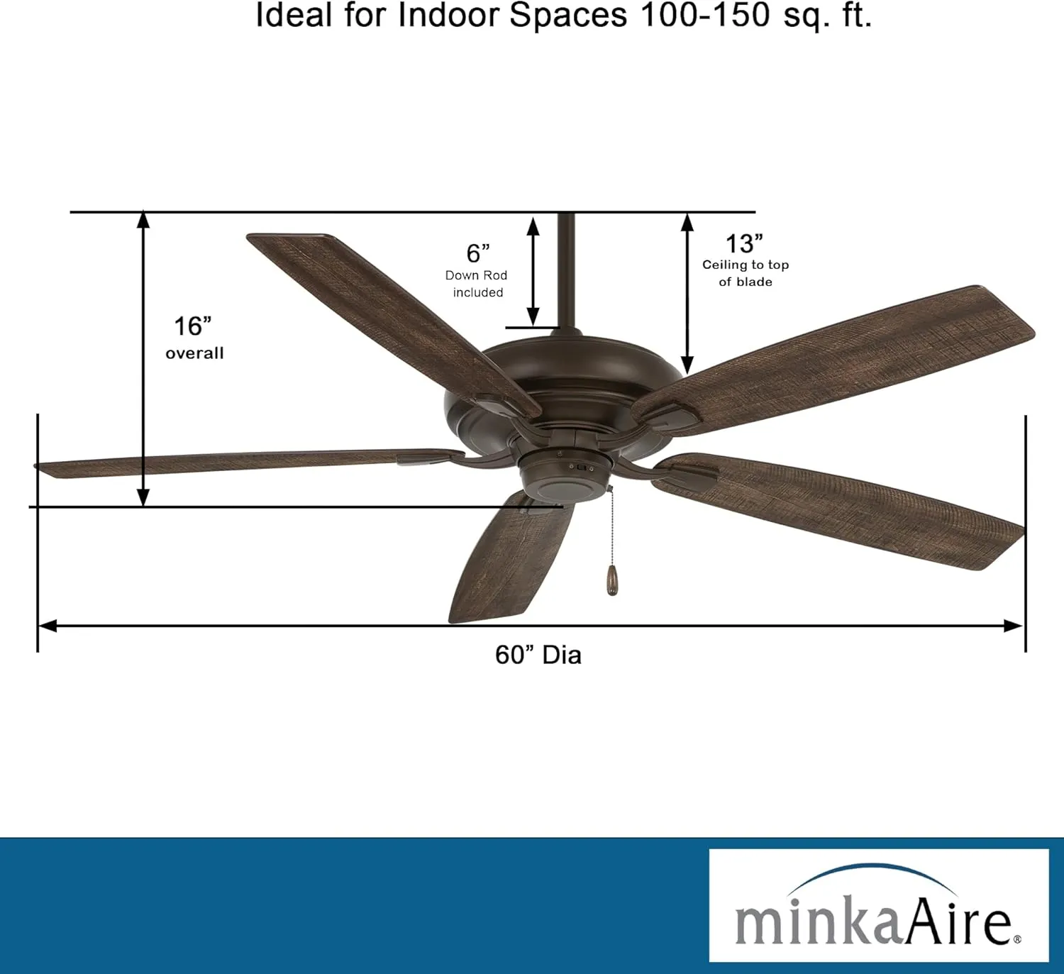 MINKA-AIRE F551-ORB Watt 60 Inch Energy Star Rated Ceiling Fan with DC Motor and 4 Speed Pull Chain in Oil Rubbed Bronze Finish