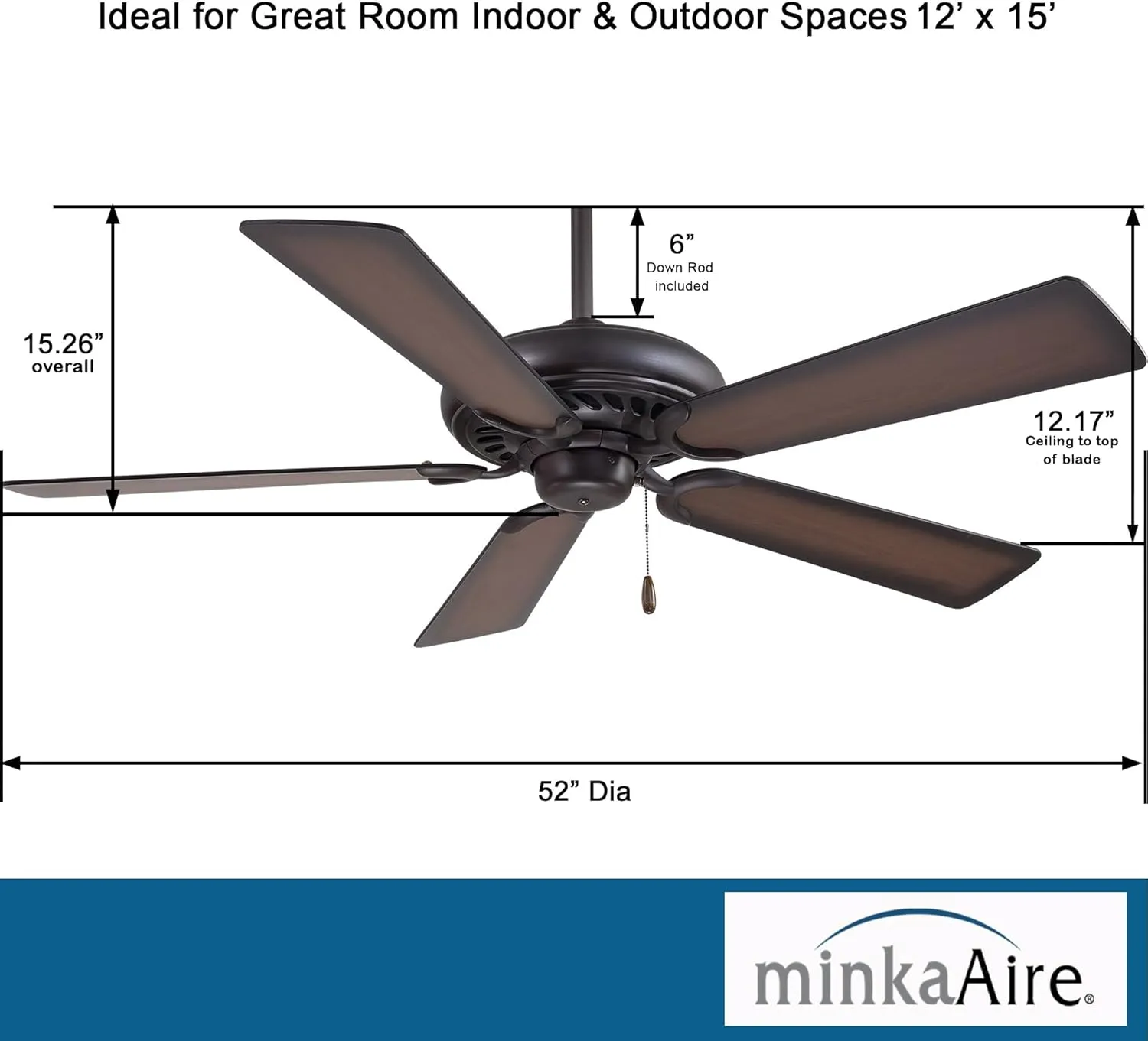 Minka-Aire F568-KA Supra 52 Inch Pull Chain Ceiling Fan in Kocoa Finish