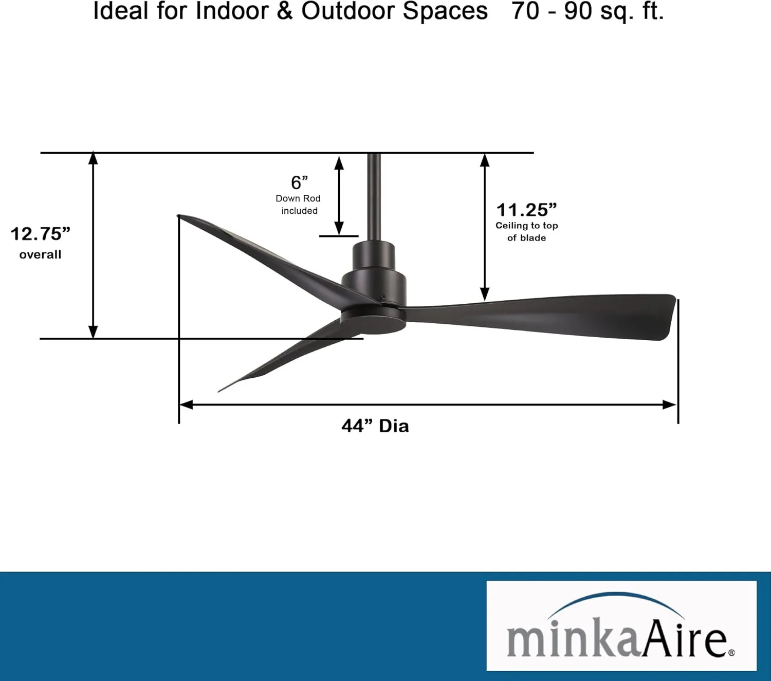 MINKA-AIRE F786-CL Simple 44 Inch Outdoor 3 Blade Ceiling Fan with DC Motor in Coal Finish
