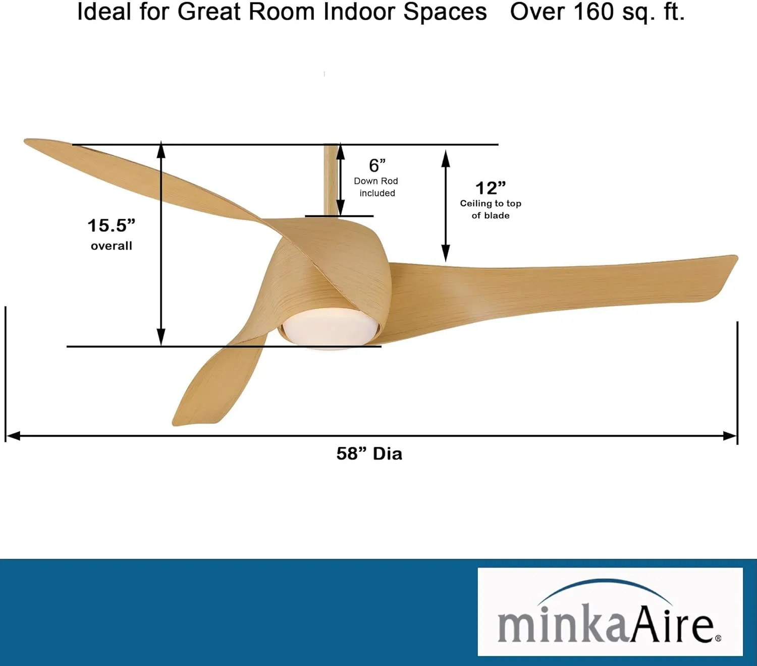 MINKA-AIRE F803DL-MP Artemis LED 58" Ceiling Fan with Lights & Remote Control, Maple