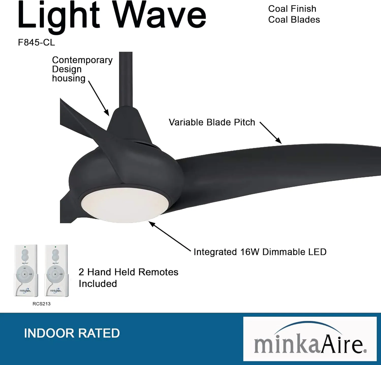 MINKA-AIRE F845-CL Light Wave 44" Ceiling Fan with LED Light in Coal with Remote and Additional Remote Control…