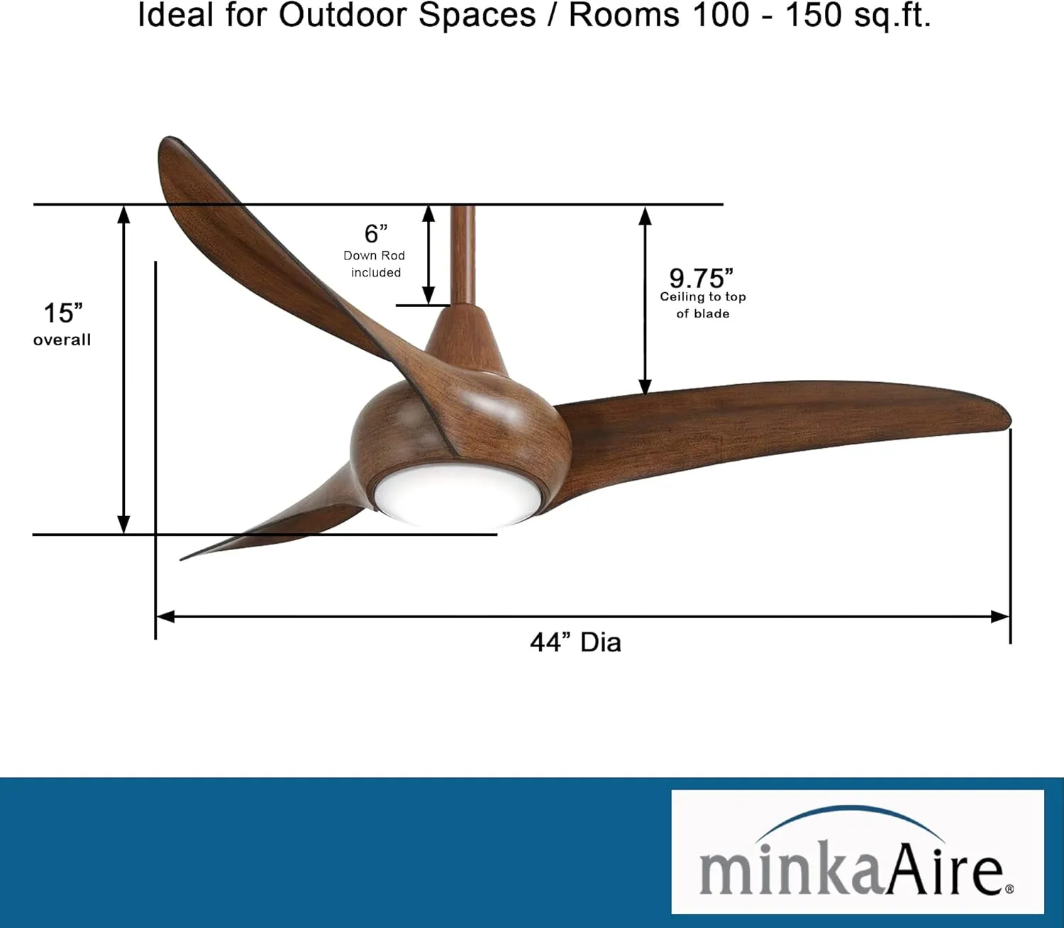 MINKA-AIRE F845-DK Light Wave 44" Low Profile Ceiling Fan in Distressed Koa Finish Includes Remote, Wall Control and 3.5 Inch Downrod.