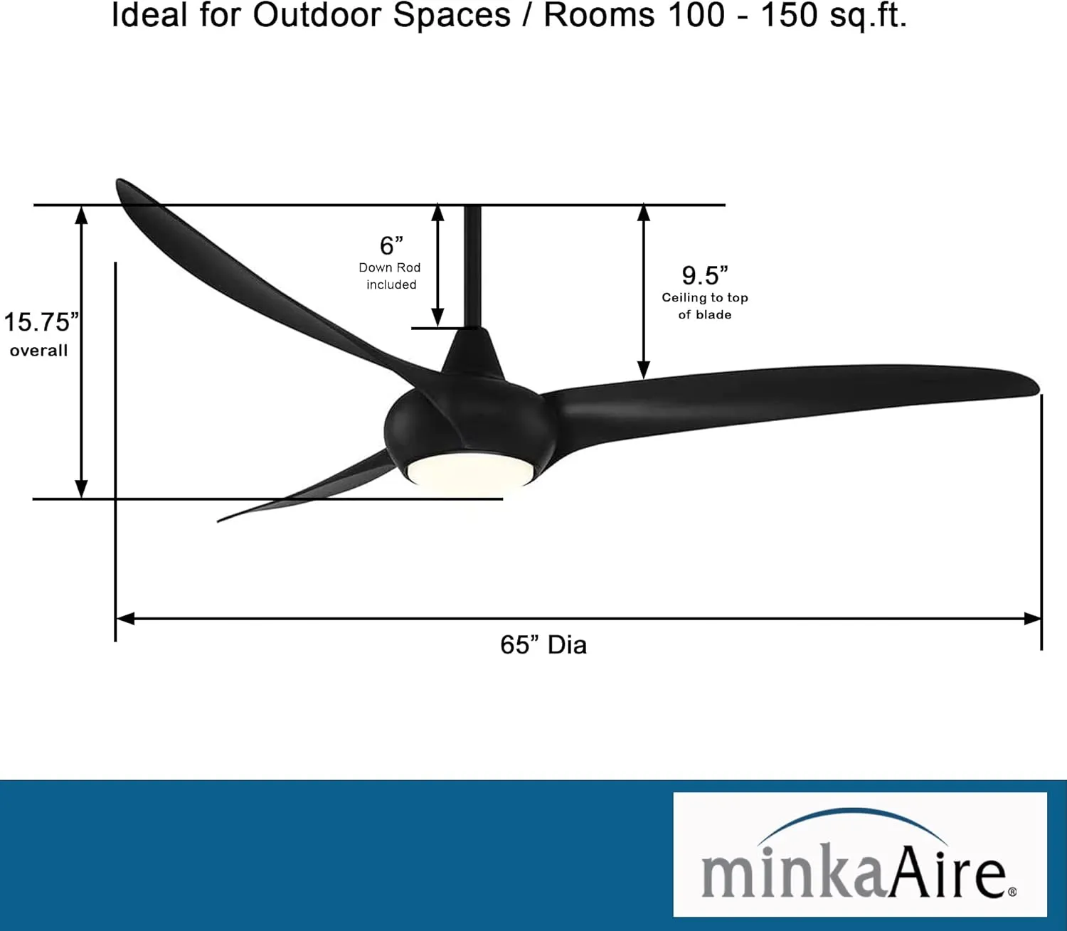 MINKA-AIRE F848-CL Light Wave LED 65" Black Low Profile Ceiling Fan with Light, Remote Control and 3.5 Inch Downrod