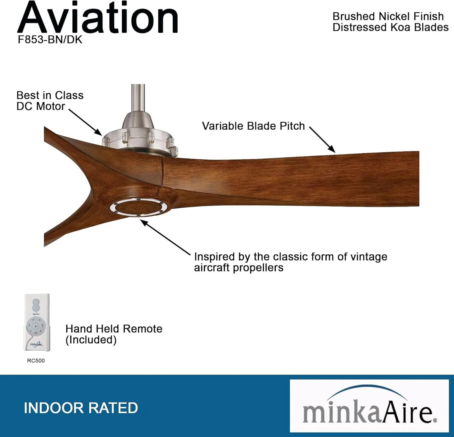 Minka-Aire F853-BN/DK, Aviation, 60" Ceiling Fan, Brushed Nickel
