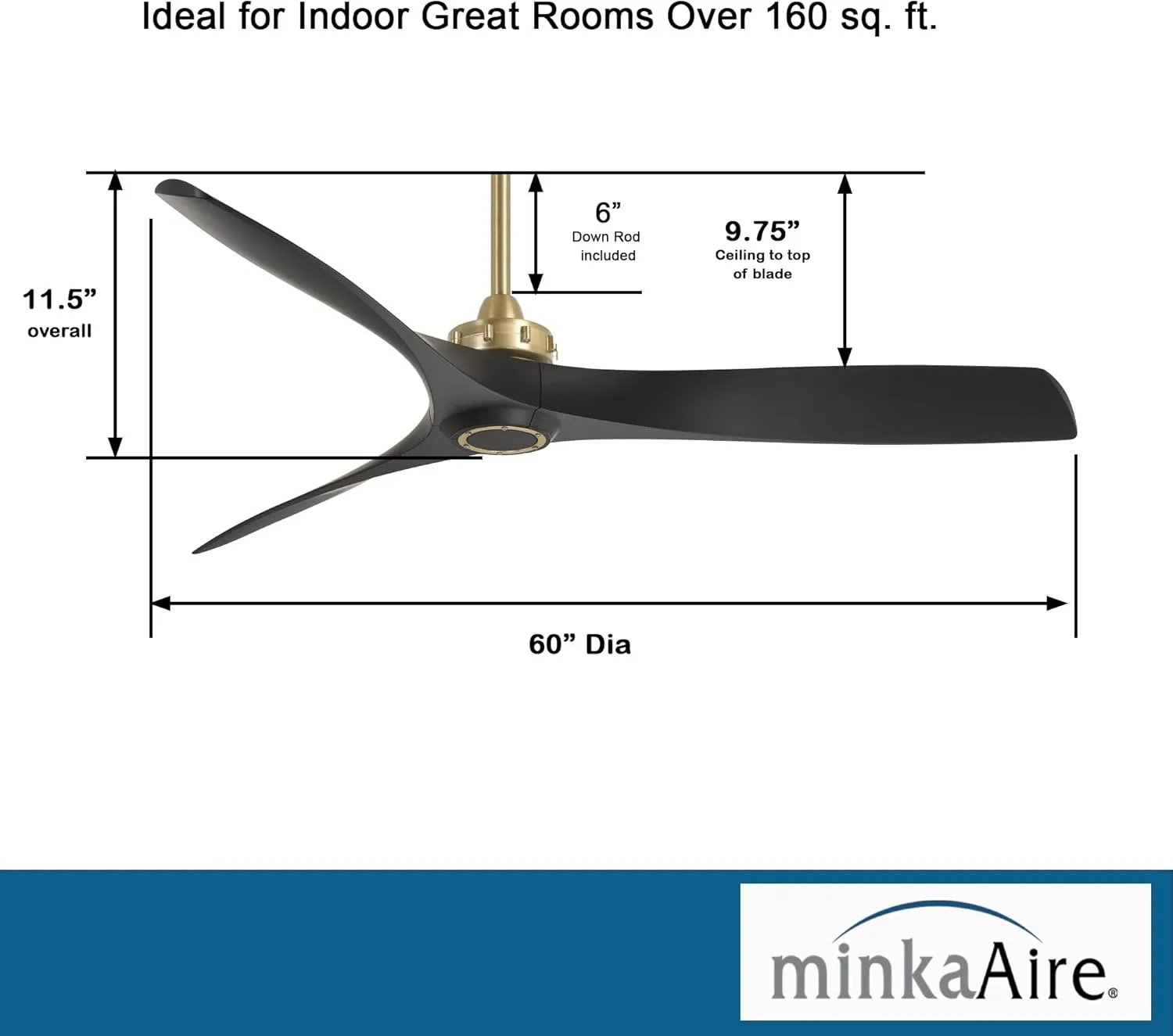 MINKA-AIRE F853-SBR/CL Aviation 60 Inch Ceiling Fan with DC Motor in Soft Brass Finish and Coal Blades