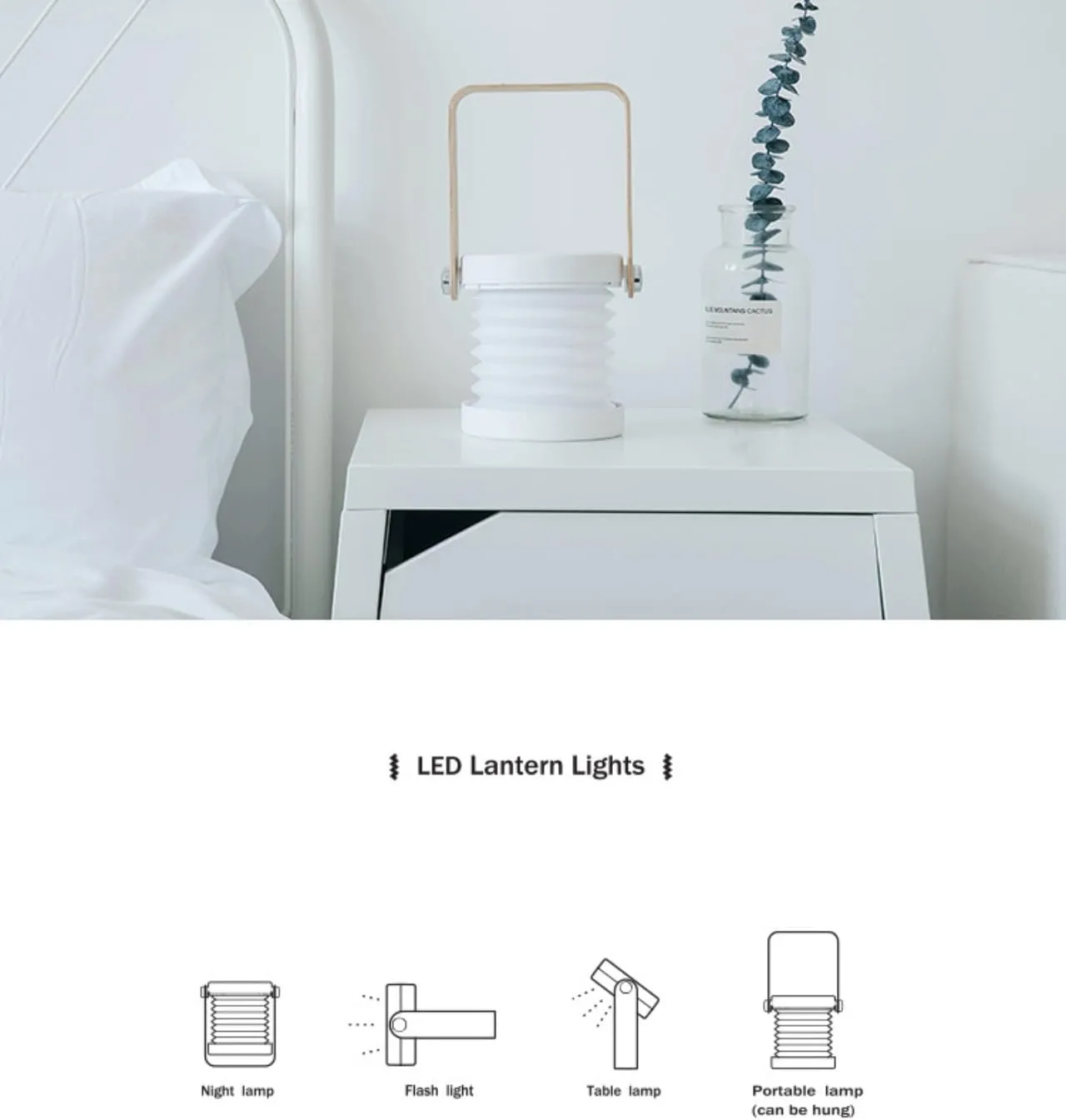 misppro Portable LED Night Light, Dimmable Wood Table Lamp, Rechargeable USB Flashlight, Foldable Camping Lamp with 3 Brightness Levels, 360° Adjustable, Perfect for Bedroom, Outdoor, and Travel