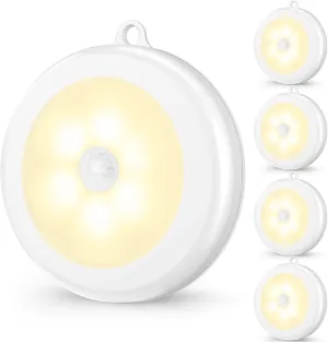Mlambert 4 Pack Motion Sensor LED Night Light, Cordless Battery-Powered Stick-on Magnet Closet Lights, Safe Lighting for Stairs, Cabinet, Neutral White