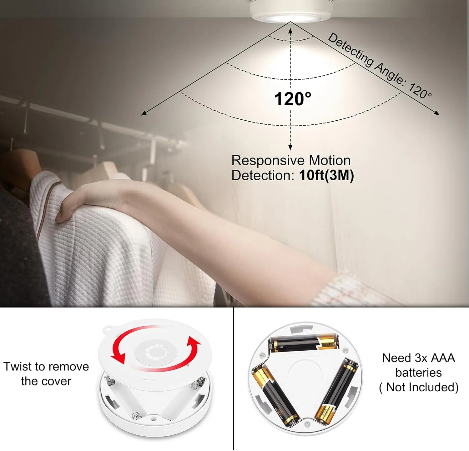 Mlambert 4 Pack Motion Sensor LED Night Light, Cordless Battery-Powered Stick-on Magnet Closet Lights, Safe Lighting for Stairs, Cabinet, Neutral White