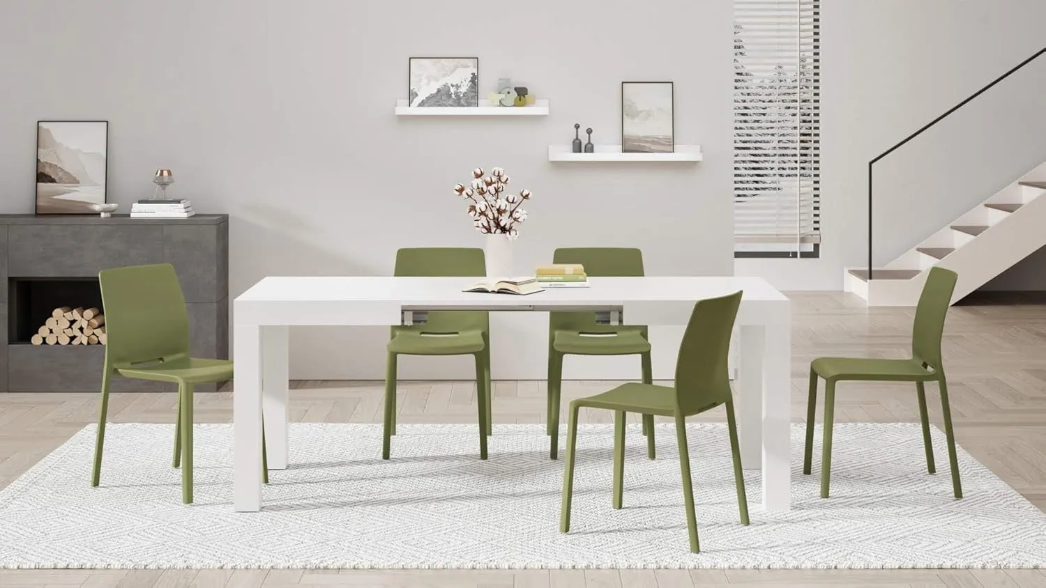 Mobili Fiver, First Extendable Table, 47,2(77,6) x31,5 in, Ashwood White, for 6-8 People, Expandable Dining Table for Kitchen, Living Room, Italian Furniture