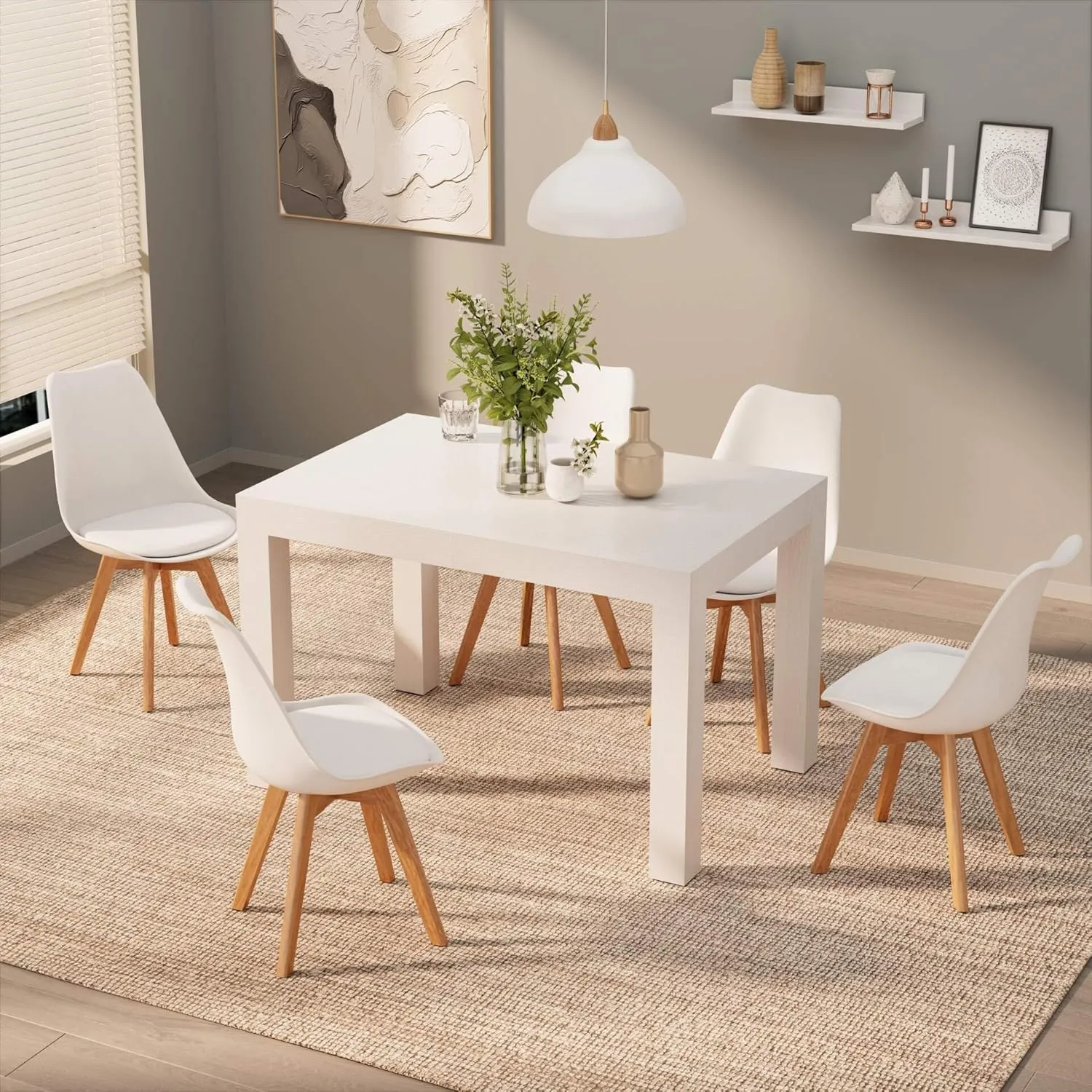 Mobili Fiver, First Extendable Table, 47,2(77,6) x31,5 in, Ashwood White, for 6-8 People, Expandable Dining Table for Kitchen, Living Room, Italian Furniture