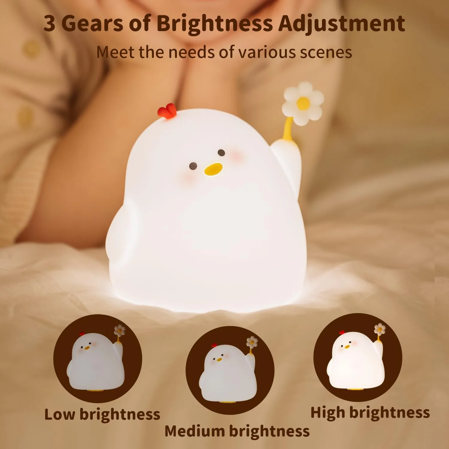 Moe Chick Night Light for Kids, Animal Silicone Night Lamp, Rechargeable Table Lamp Bedside Lamp,Cute Room Decor Night Light for Bedroom,Living Room,Dining,Desk Decor,Ideal Gift(Chick)…