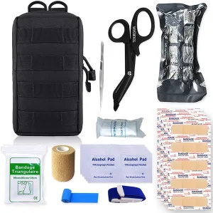 Molle Trauma First Aid Pouch - EDC IFAK Tactical Med Kit, Wilderness Survival Bug Out Supplies Bag, EMT Safety Kit with Israeli Bandage, Tourniquet, for Emergency Car Outdoor Kayak Boat Hunting Rescue