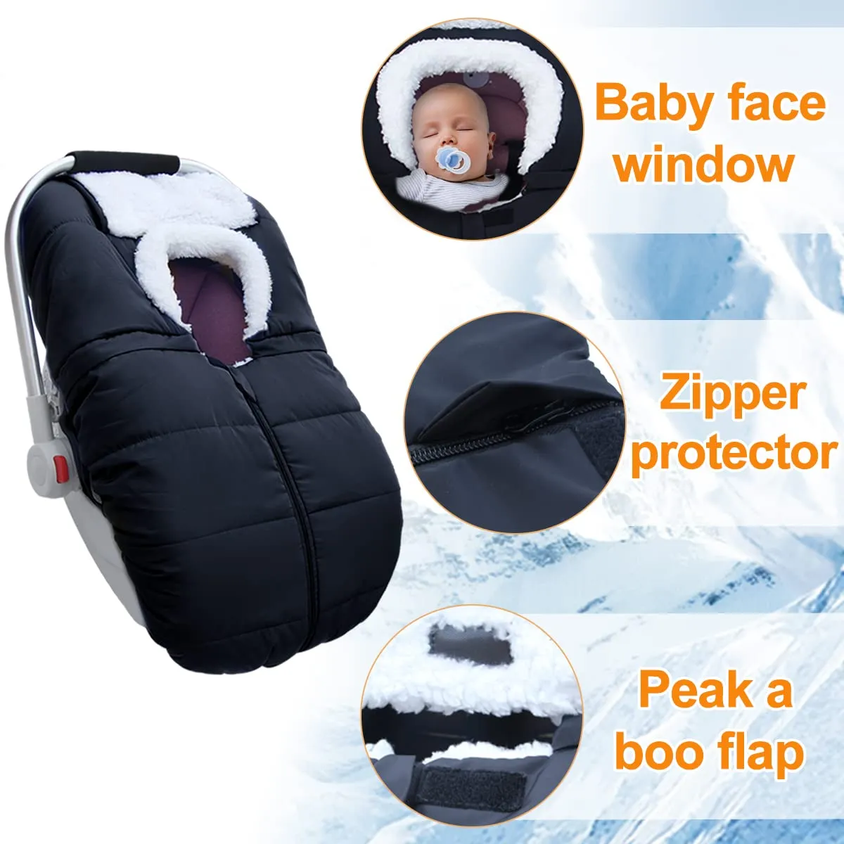 Mom's Choice Awards Winner-TSAYAWA Winter Baby Infant Car Seat Cover-Keep Babies Warm Carseat Bunting Bag/Blanket for Newborn-Cold Weather Insulated Windproof Carrier Canopy for Travel (Black)