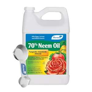 Monterey 70% Neem Oil Bundled with Measuring Spoon - Organic Gardening Fungicide, Insecticide, Miticide - Kills Eggs, Larvae, and Insects - 1 Gallon