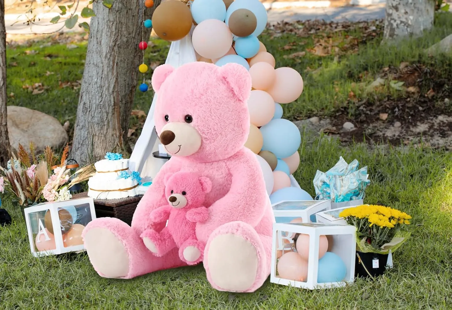 MorisMos Giant Teddy Bear Stuffed Animals for Girlfriend, 43'' Large Stuffed Bear, 2-in-1 Mommy and Baby Teddy Bear for Baby Shower, Pink Teddy Bear Plush Toys for Kid Birthday Mother Valentine's Gift