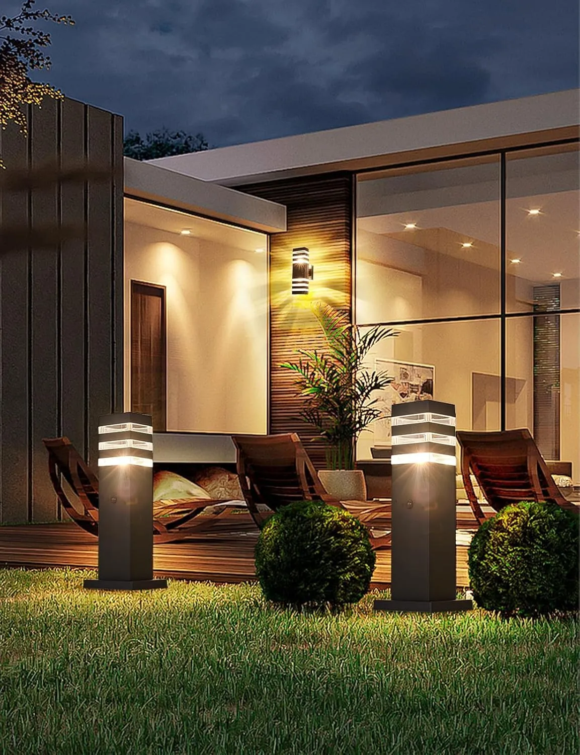 Motion Outdoor Pathway Lights Black E26 Outside Landscape Path Lamp Dusk to Dawn Exterior Floor Light Modern Landscape Sideway Lighting Waterproof Aluminum Exterior Pillar Lamp for Patio Yard Garden