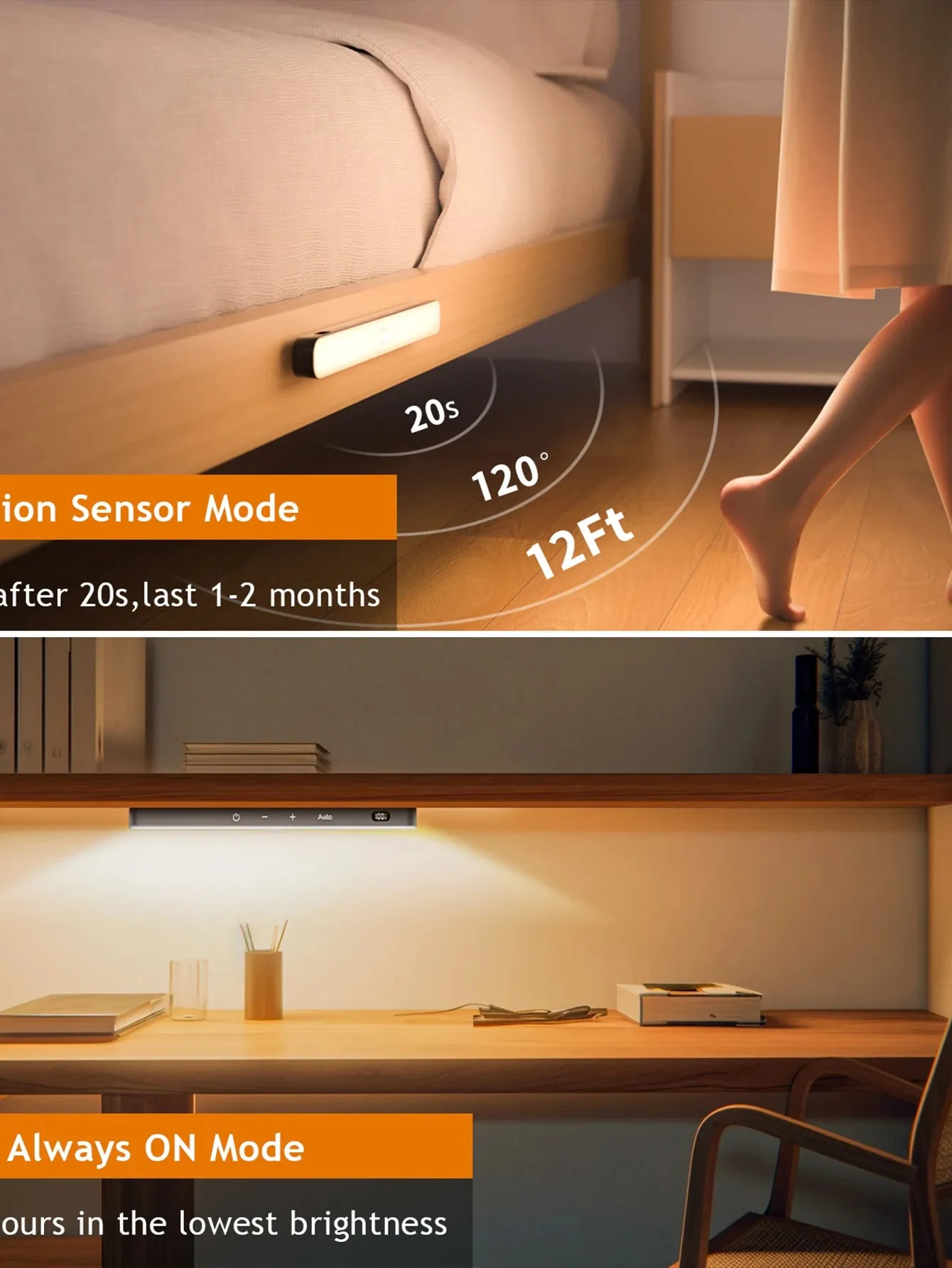 Motion Sensor Cabinet Warm Light: Battery-Powered 60 LED Touch Light Bar