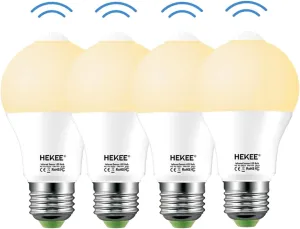 Motion Sensor LED Light Bulb 9W A19 PIR Built-in IR 60W Equivalent Bright 810 Lumens E26 Base Warm White Bulbs (4 Packs)