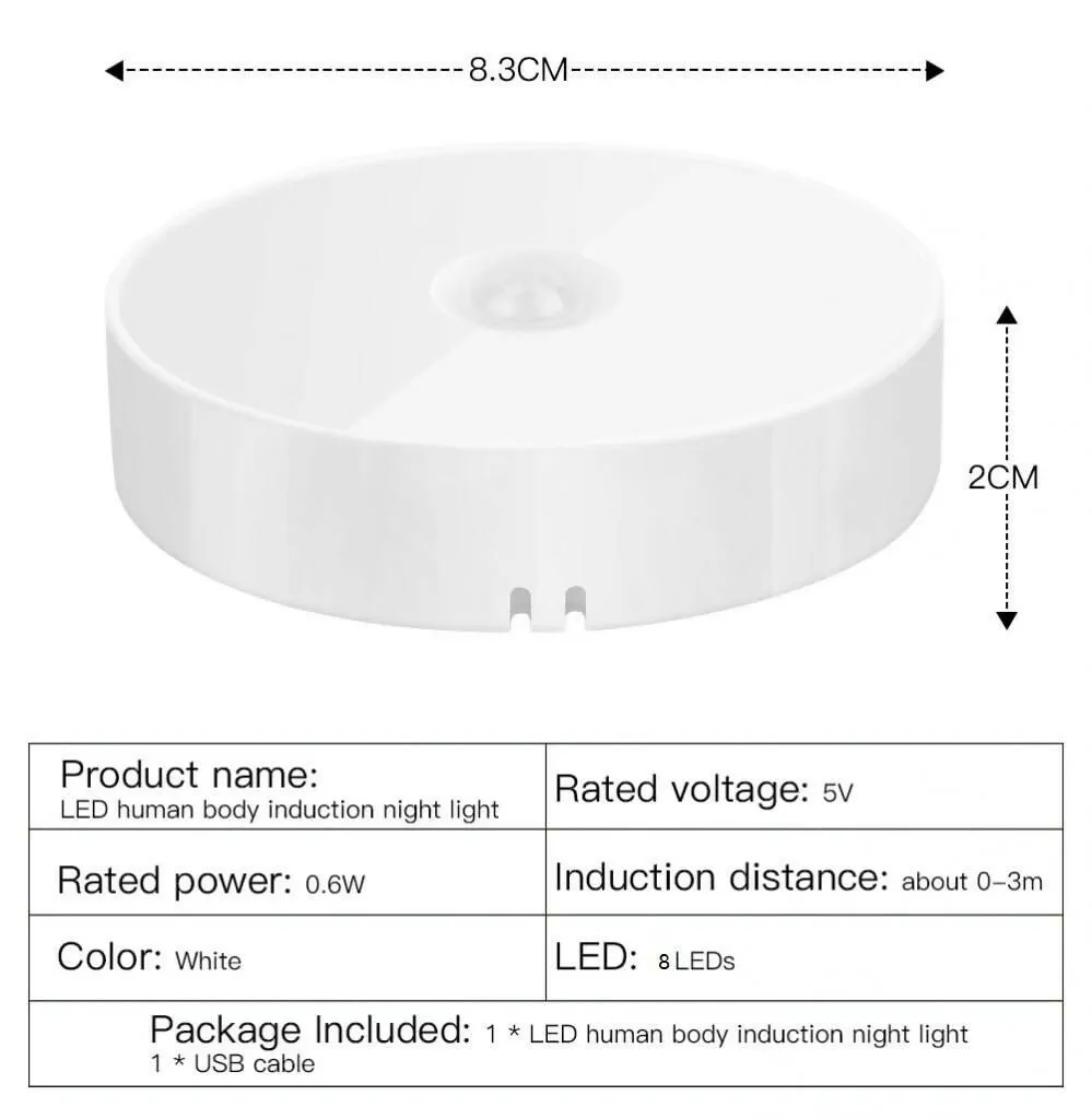 Motion Sensor LED Light USB Rechargeable, Wireless Night Light for Wardrobe & Stairs (White)