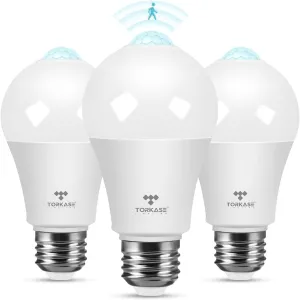 Motion Sensor Light Bulbs, 13W (100Watt Equivalent), Motion Activated Dusk to Dawn Security LED Bulb, 5000K Daylight, Energy-Efficient, for Indoor and Outdoor Lighting, Porch, Stairs, Hallway 3Pack