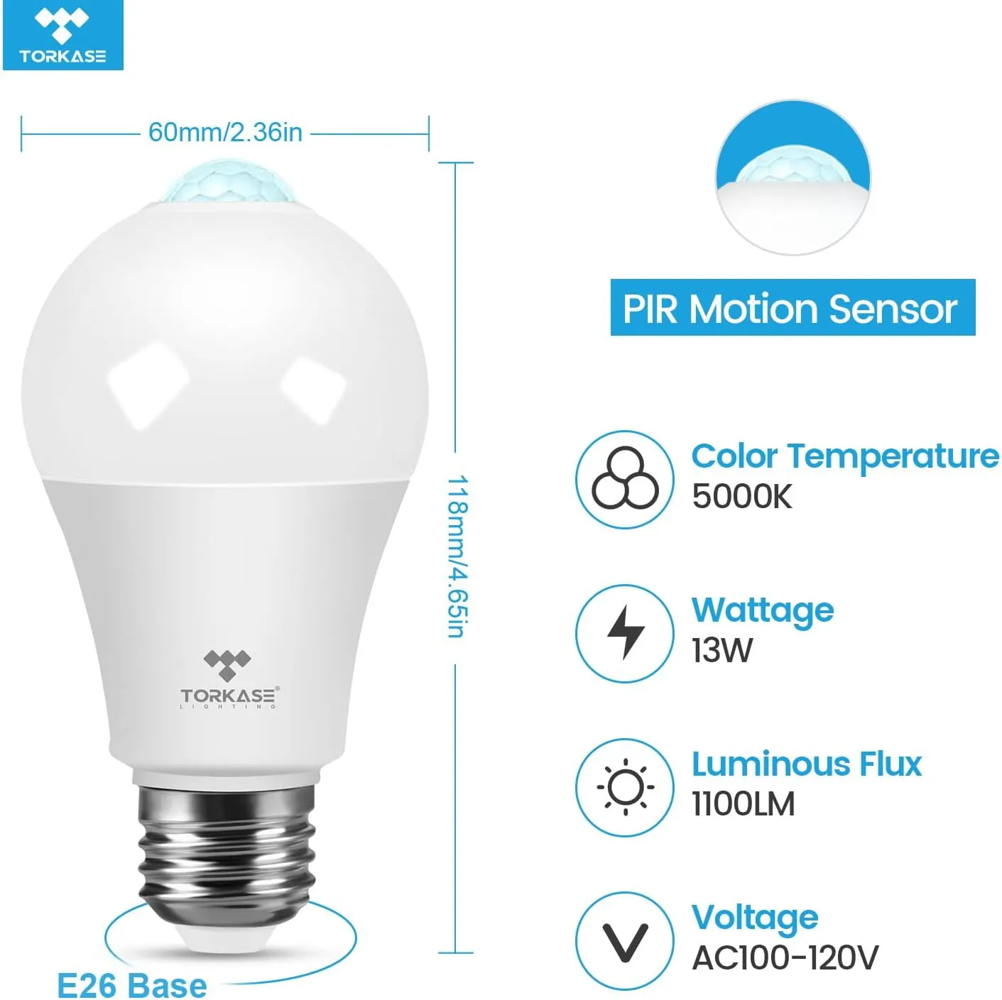 Motion Sensor Light Bulbs, 13W (100Watt Equivalent), Motion Activated Dusk to Dawn Security LED Bulb, 5000K Daylight, Energy-Efficient, for Indoor and Outdoor Lighting, Porch, Stairs, Hallway 3Pack