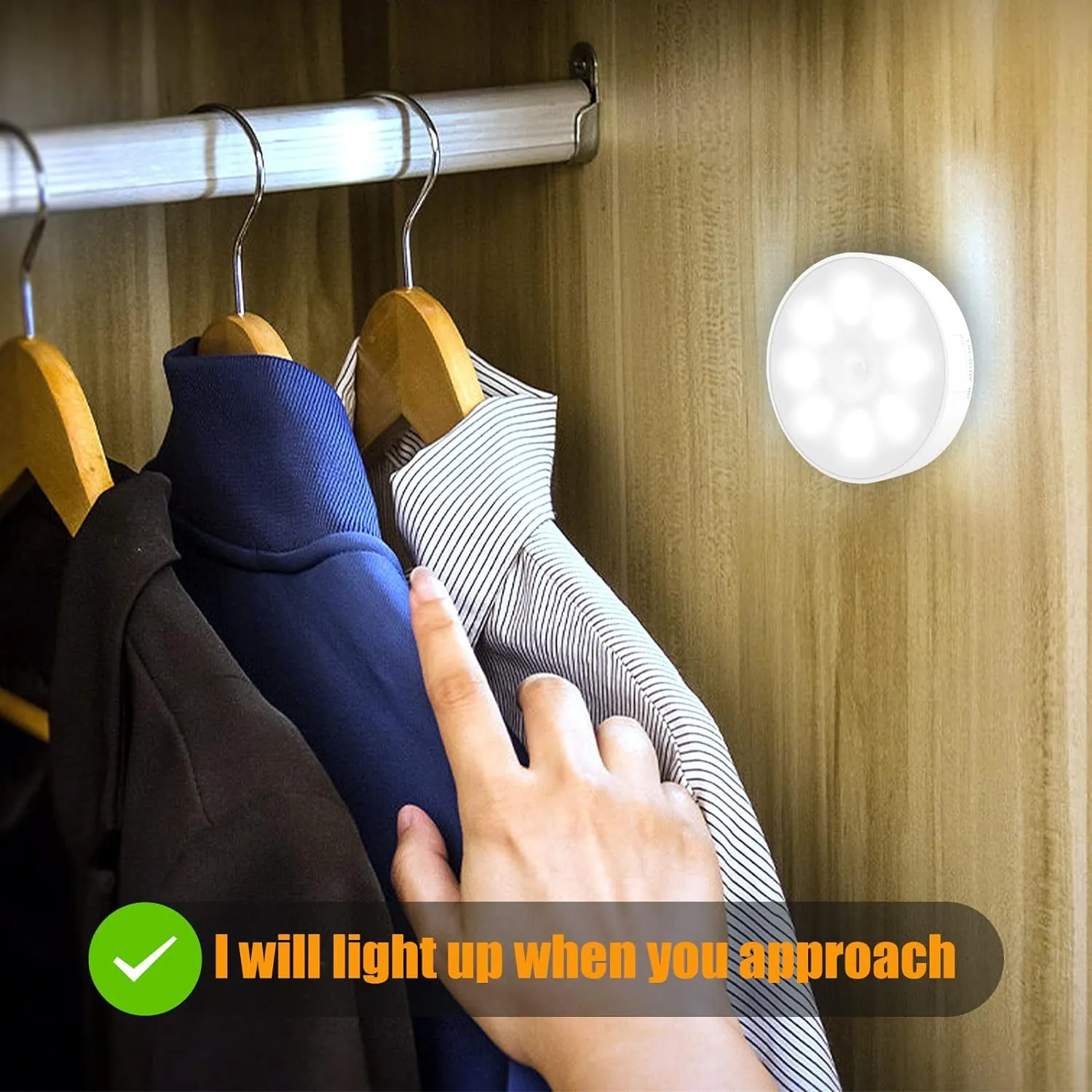 Motion Sensor Light Indoor [8 LED], Electight Night Light USB Rechargeable, 3 Light Modes & Long-Last Battery, Cordless Magnetic Sticker Nightlight for Stair, Closet, Hallway - Cold White & Warm White