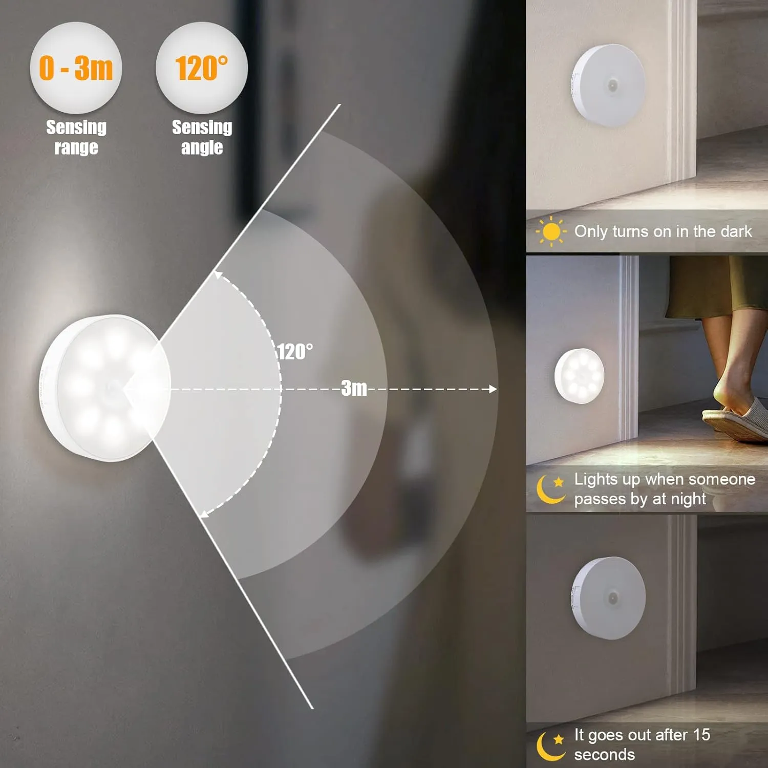 Motion Sensor Light Indoor [8 LED], Electight Night Light USB Rechargeable, 3 Light Modes & Long-Last Battery, Cordless Magnetic Sticker Nightlight for Stair, Closet, Hallway - Cold White & Warm White
