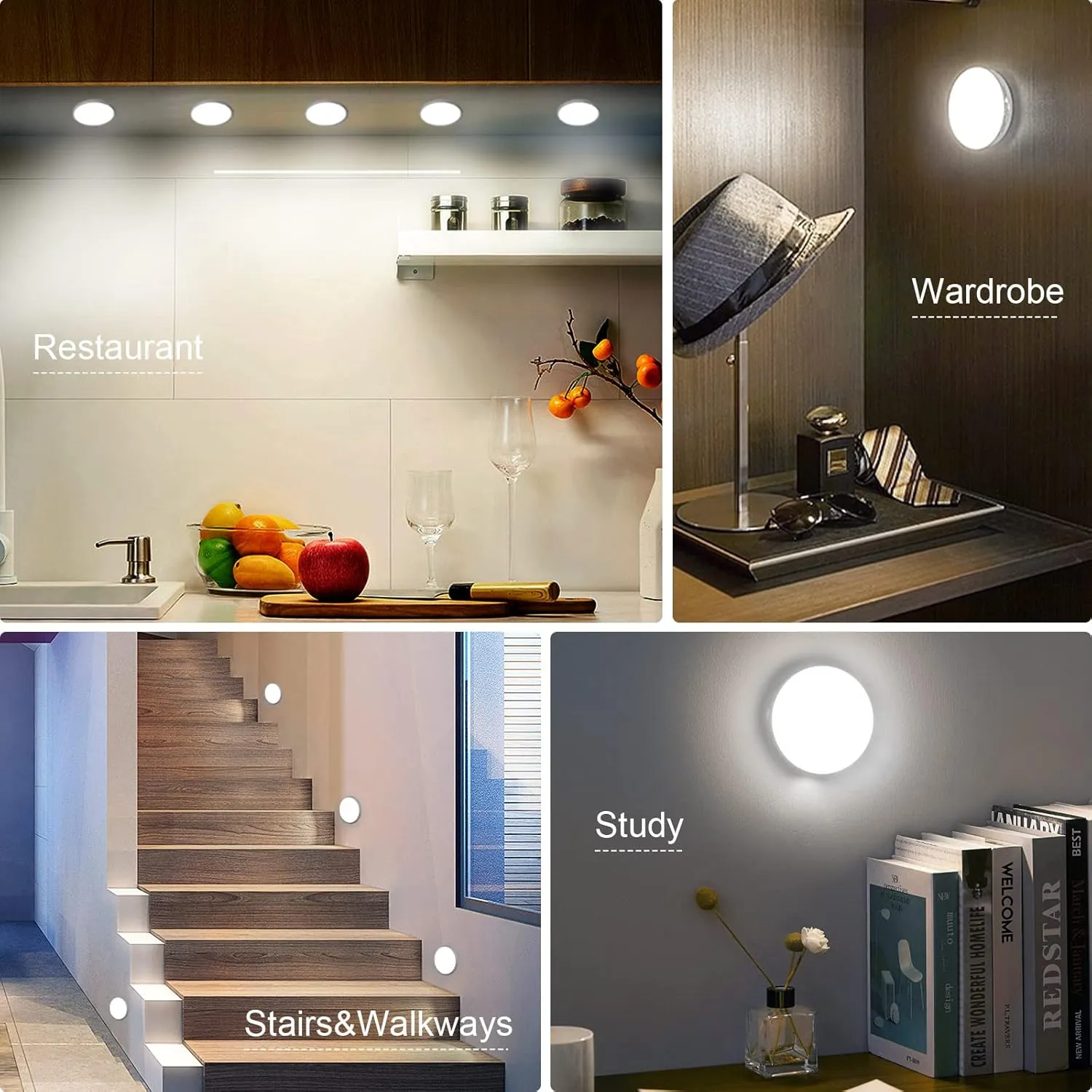 Motion Sensor Light Indoor [8 LED], Electight Night Light USB Rechargeable, 3 Light Modes & Long-Last Battery, Cordless Magnetic Sticker Nightlight for Stair, Closet, Hallway - Cold White & Warm White