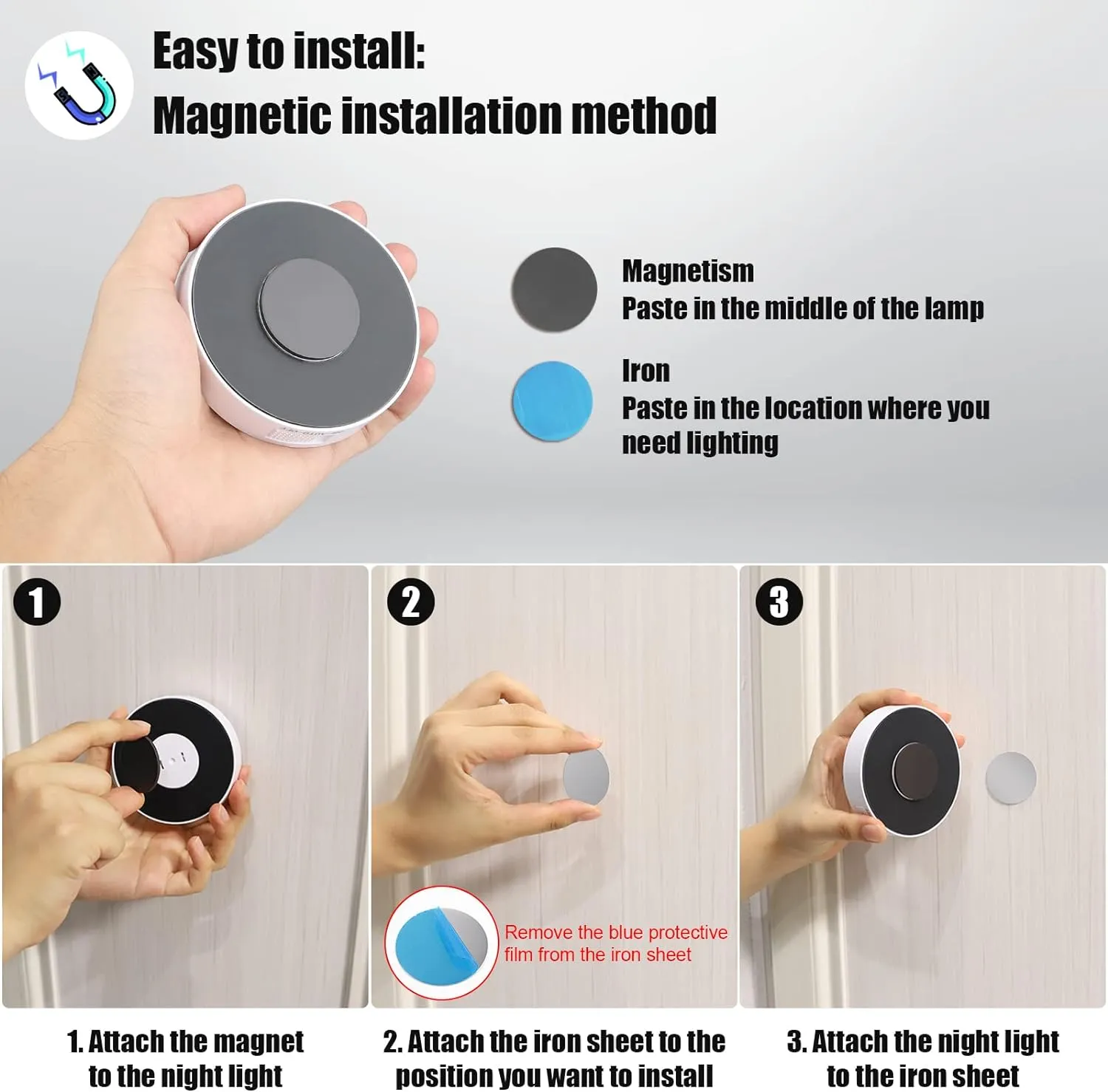 Motion Sensor Light Indoor [8 LED], Electight Night Light USB Rechargeable, 3 Light Modes & Long-Last Battery, Cordless Magnetic Sticker Nightlight for Stair, Closet, Hallway - Cold White & Warm White
