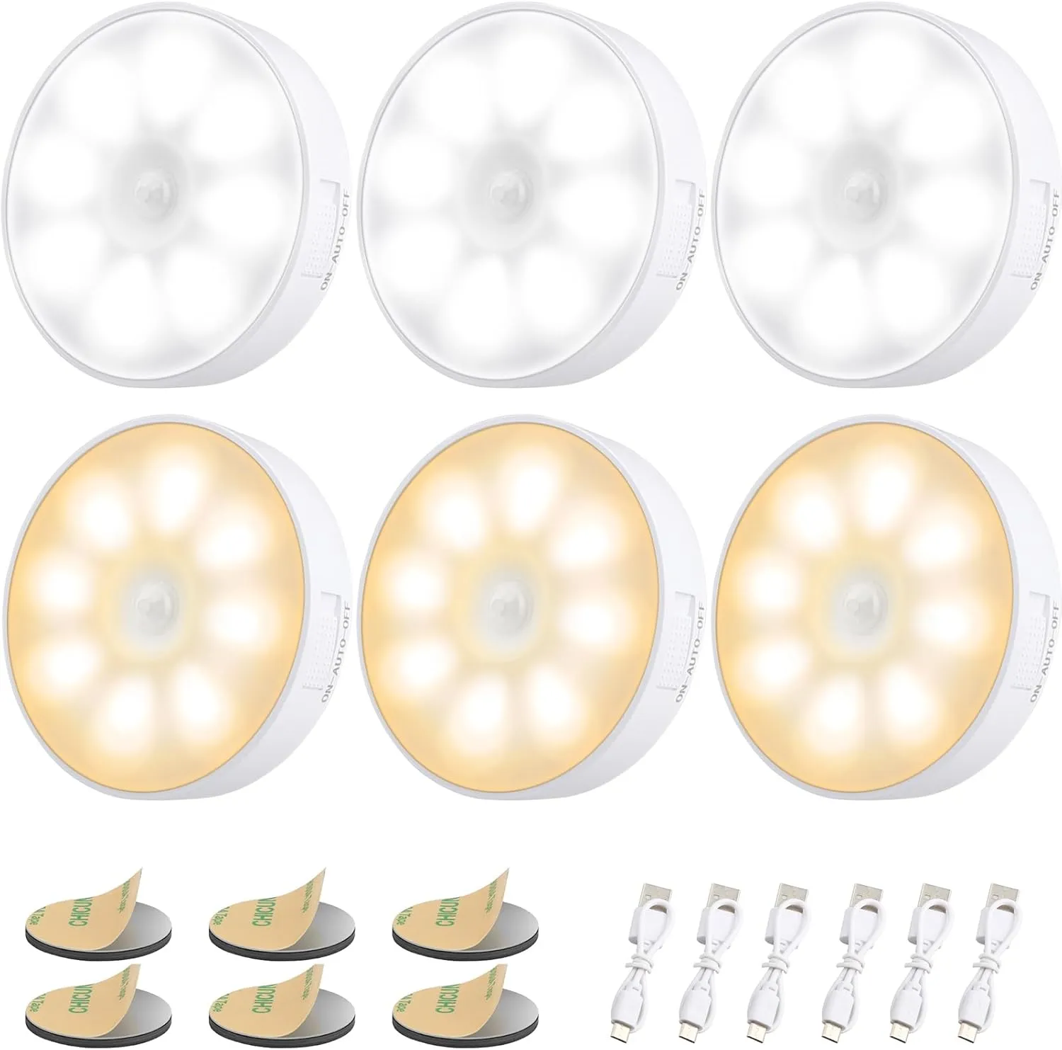 Motion Sensor Light Indoor [8 LED], Electight Night Light USB Rechargeable, 3 Light Modes & Long-Last Battery, Cordless Magnetic Sticker Nightlight for Stair, Closet, Hallway - Cold White & Warm White