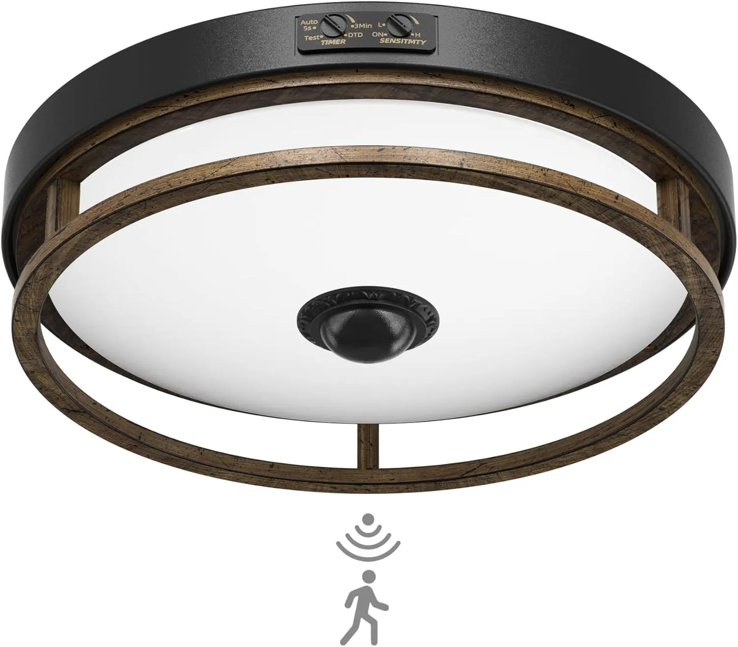 Motion Sensor Outdoor Ceiling Light, Outdoor Flush Mount LED Farmhouse Ceiling Light Fixtures, 12" Dusk to Dawn Porch Lights for Outdoor Ceiling, Rustic Ceiling Lamp for Entryway