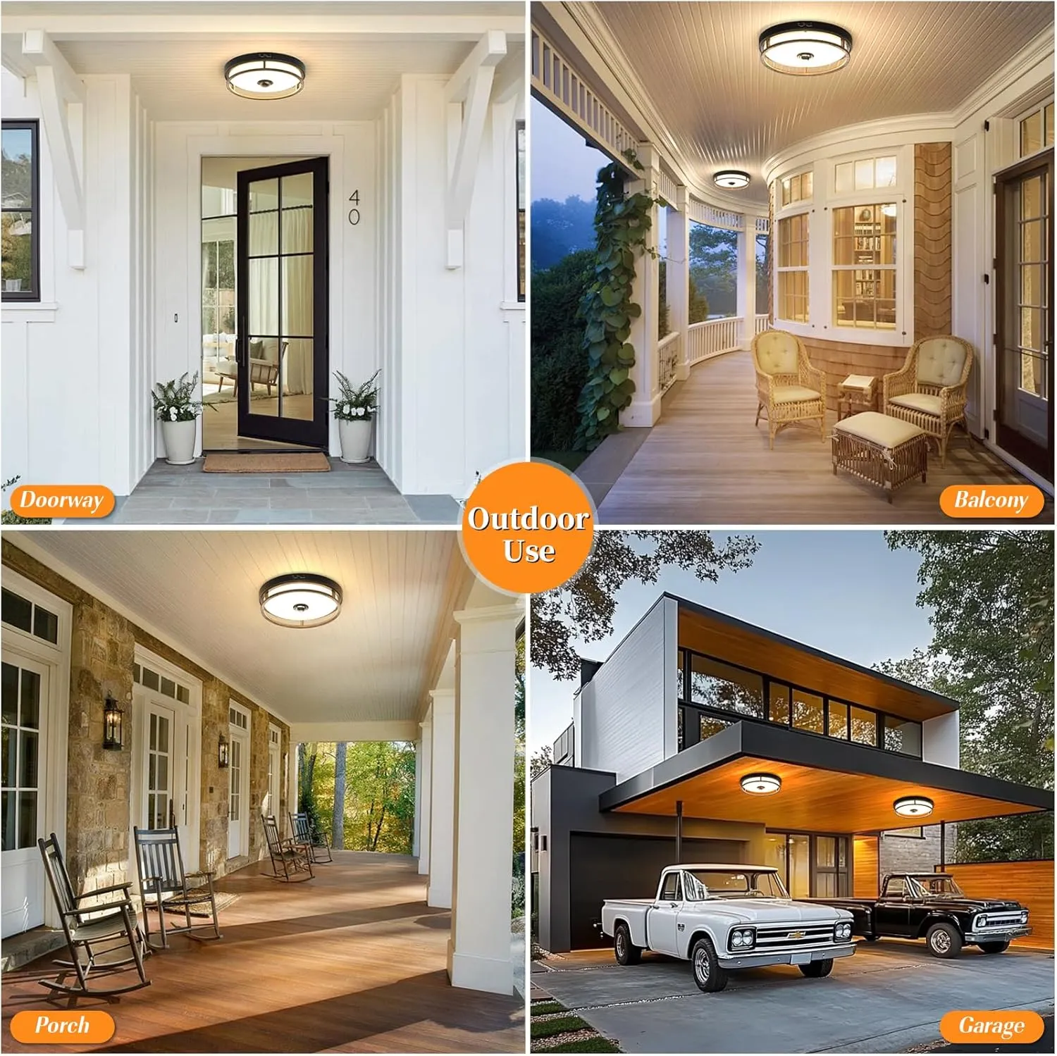 Motion Sensor Outdoor Ceiling Light, Outdoor Flush Mount LED Farmhouse Ceiling Light Fixtures, 12" Dusk to Dawn Porch Lights for Outdoor Ceiling, Rustic Ceiling Lamp for Entryway